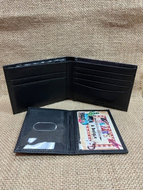 Men's Tooled Overlay Rawhide Stitch Bifold Wallet