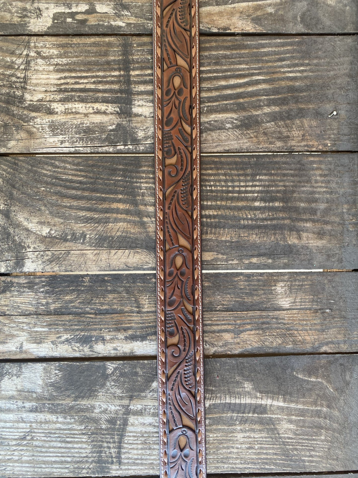Men's Western Brown & Tan Leather Tooled Belt - N2414708 - Blair's Western Wear Marble Falls, TX