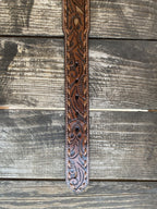 Men's Tooled Overlay Tan Whipstitch Belt