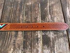 Men's Triangle Inlay Beaded Tooled Leather Belt