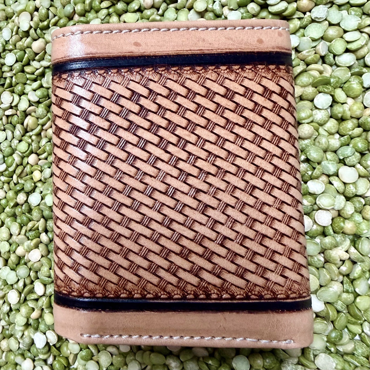 Men's Trifold Basketweave Leather Wallet