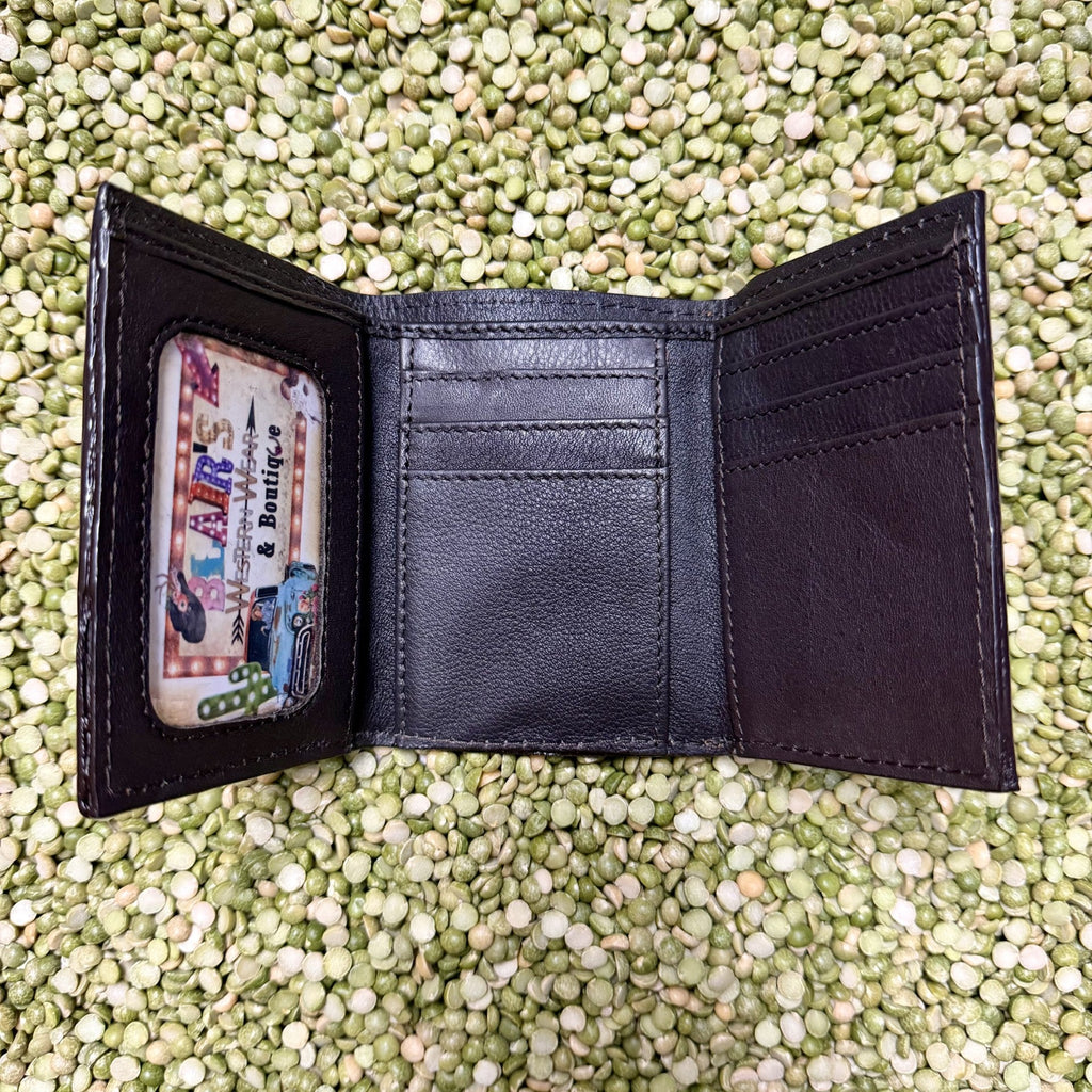 Men's Trifold Basketweave Tooled Hair-On-Hide Wallet
