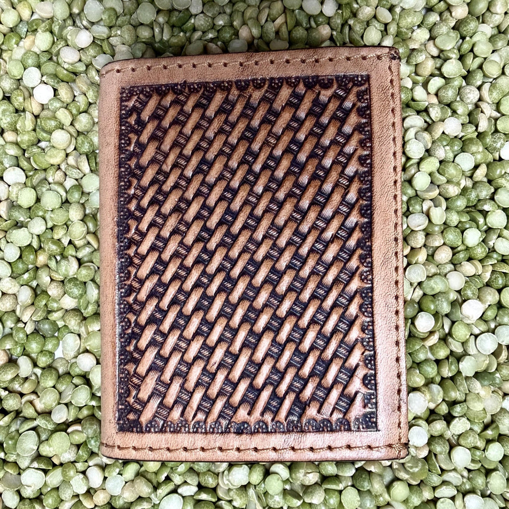 Men's Trifold Basketweave Tooled Hair-On-Hide Wallet