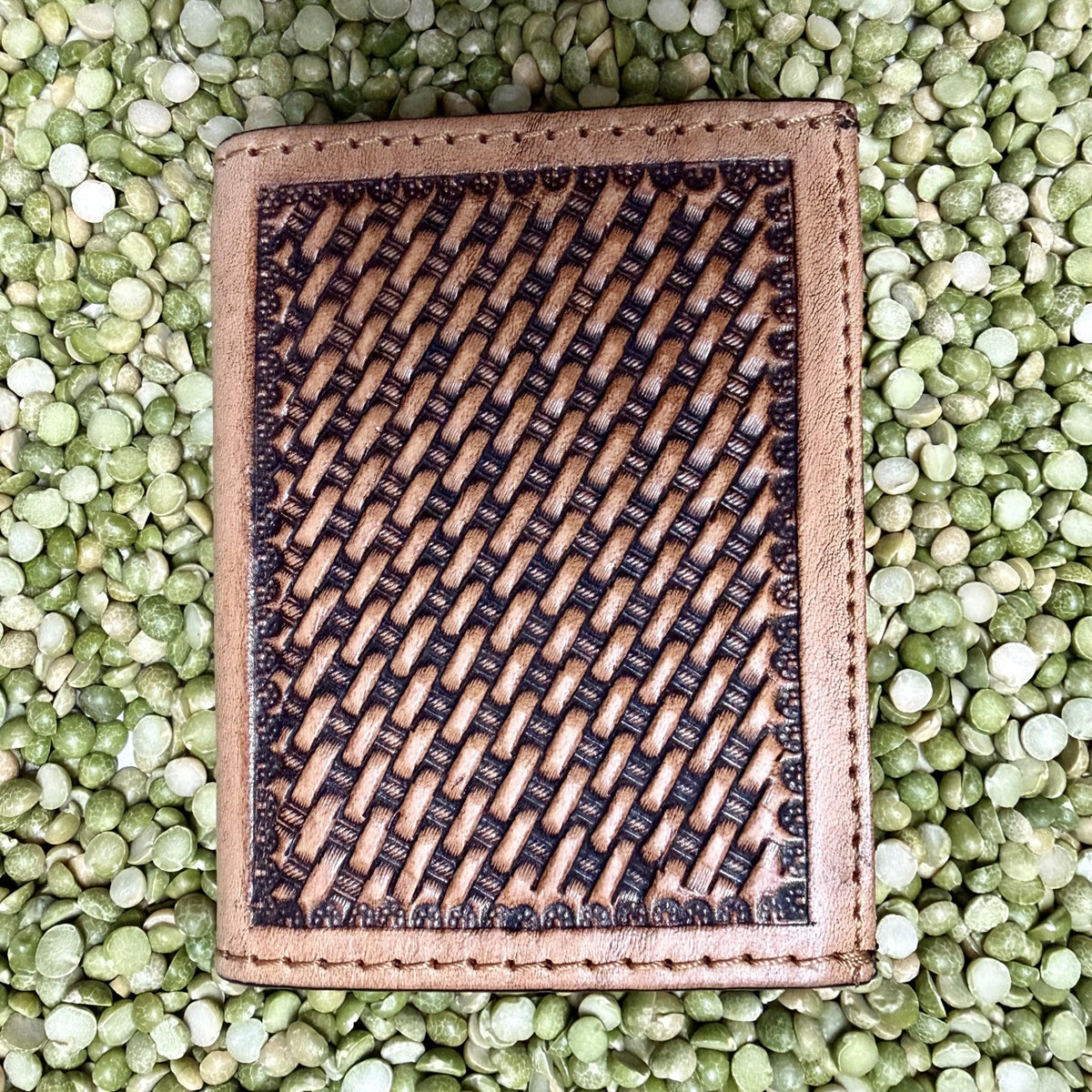 Men's Trifold Basketweave Tooled Hair-On-Hide Wallet