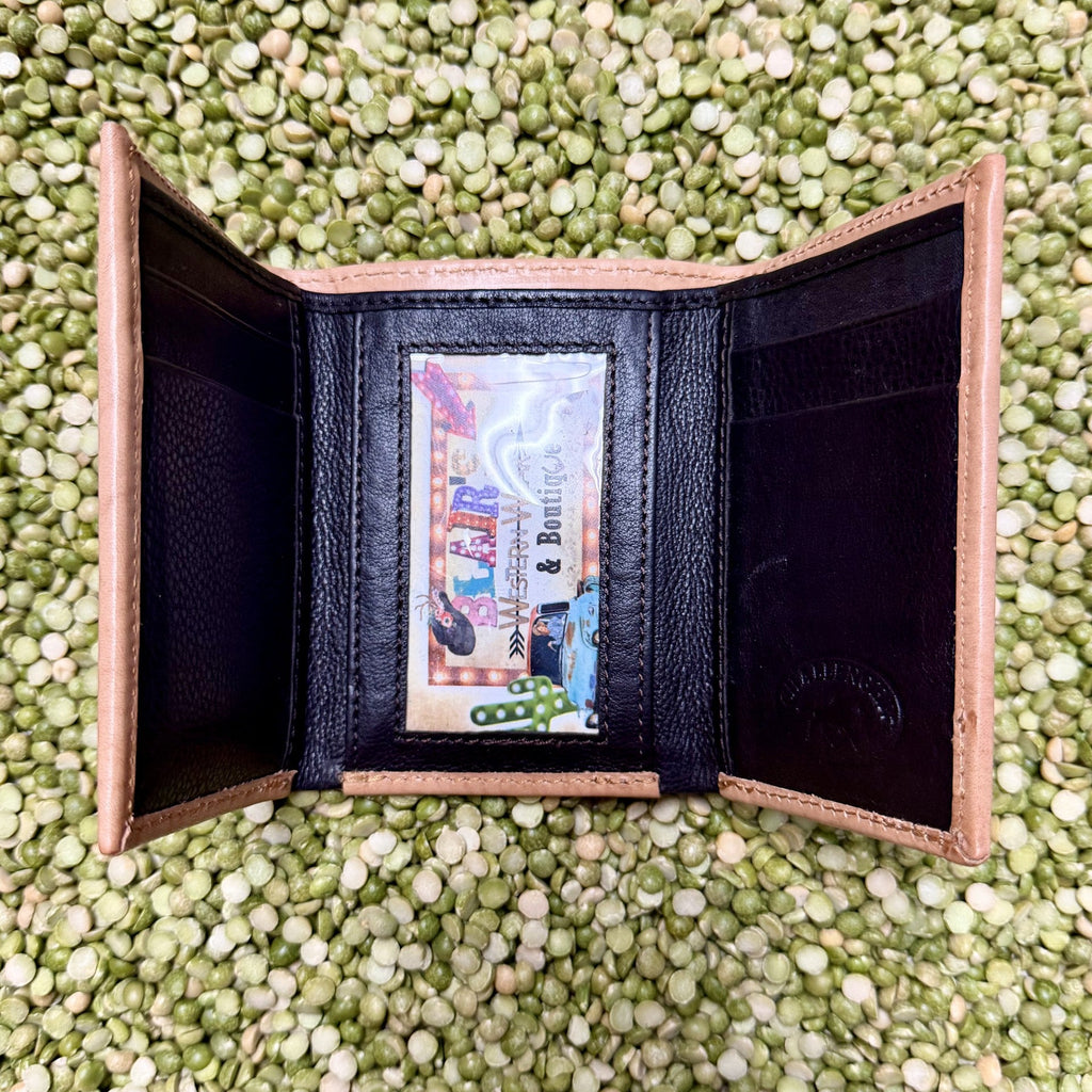 Men's Trifold Tooled Overlay Hair-On-Hide Wallet