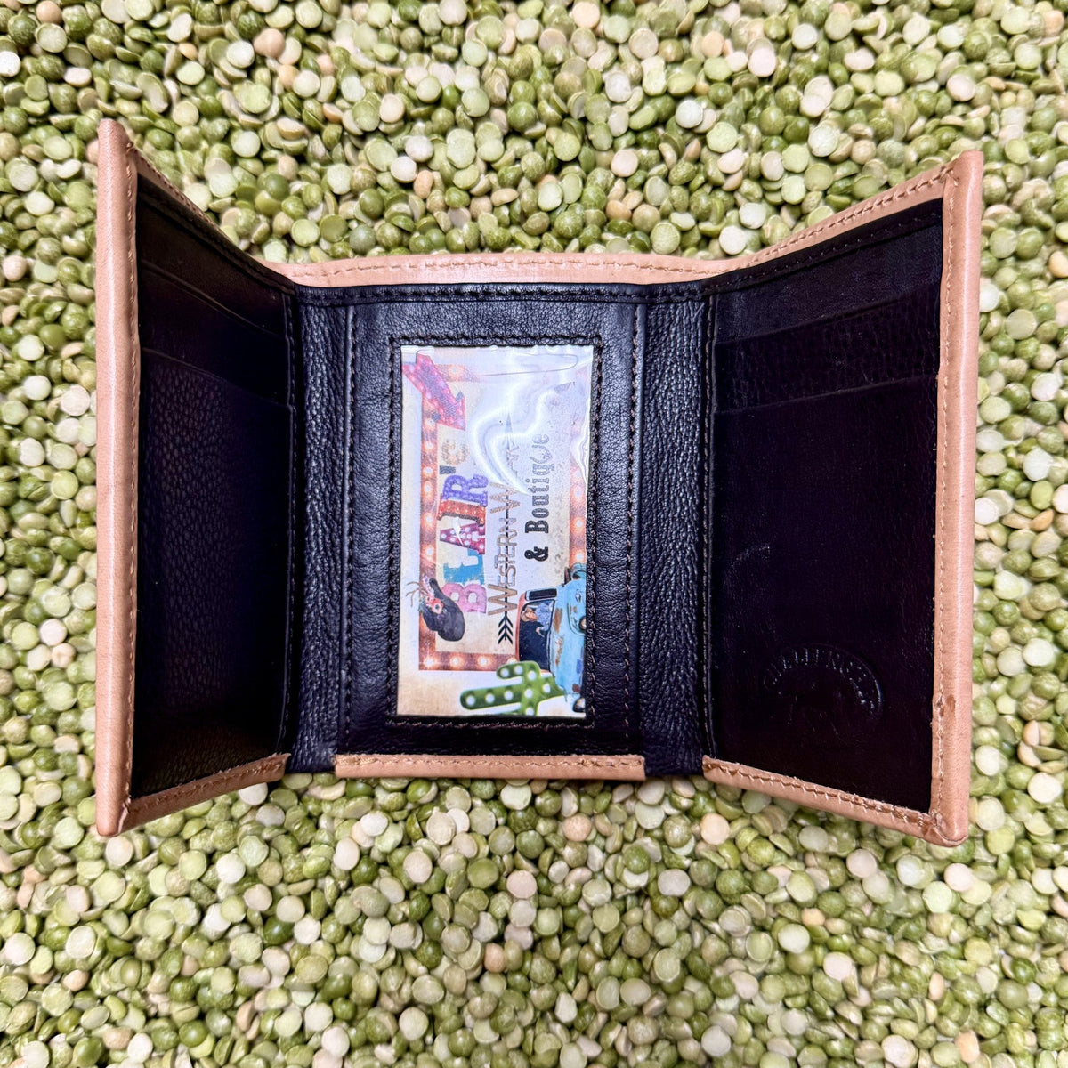 Men's Trifold Tooled Overlay Hair-On-Hide Wallet