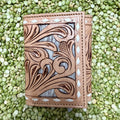 Men's Trifold Tooled Overlay Hair-On-Hide Wallet