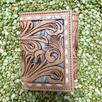 Men's Trifold Tooled Overlay Hair-On-Hide Wallet
