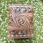 Men's Trifold Tooled Overlay Hair-On-Hide Wallet