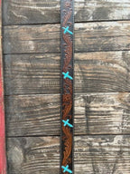 Men's Turquoise Cross Tooled Leather Belt
