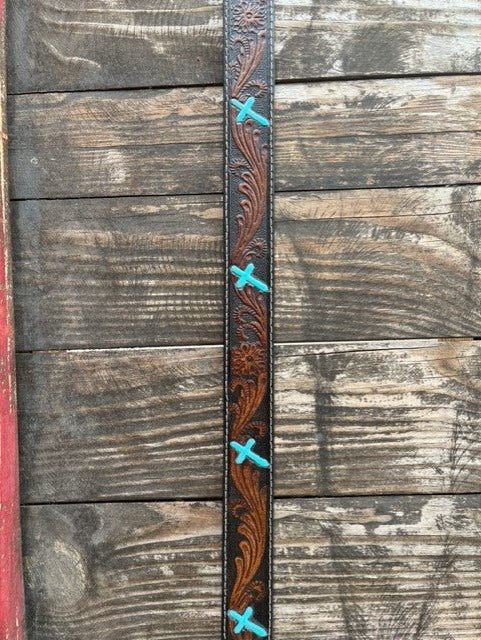 Men's Turquoise Cross Tooled Leather Belt