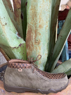 Men's brown leather lace-up chukka moccasin with scale-textured vamp, rounded moc toe, contrast stitching, and lightweight outsole — Blair's Western Wear Marble Falls TX