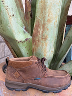 Men’s brown waterproof hiker moc with breathable lining, padded collar, and heel pull-tab — Blair’s Western Wear Marble Falls TX