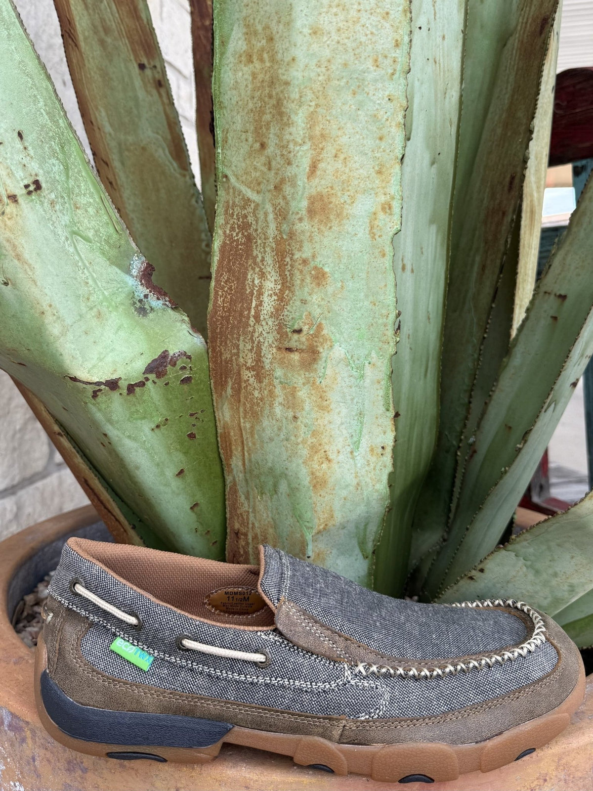 Men's ecoTWX slip-on driving moccasin with recycled-material upper, rounded moc toe, elastic side panels, and molded rubber outsole — Blair's Western Wear Marble Falls TX