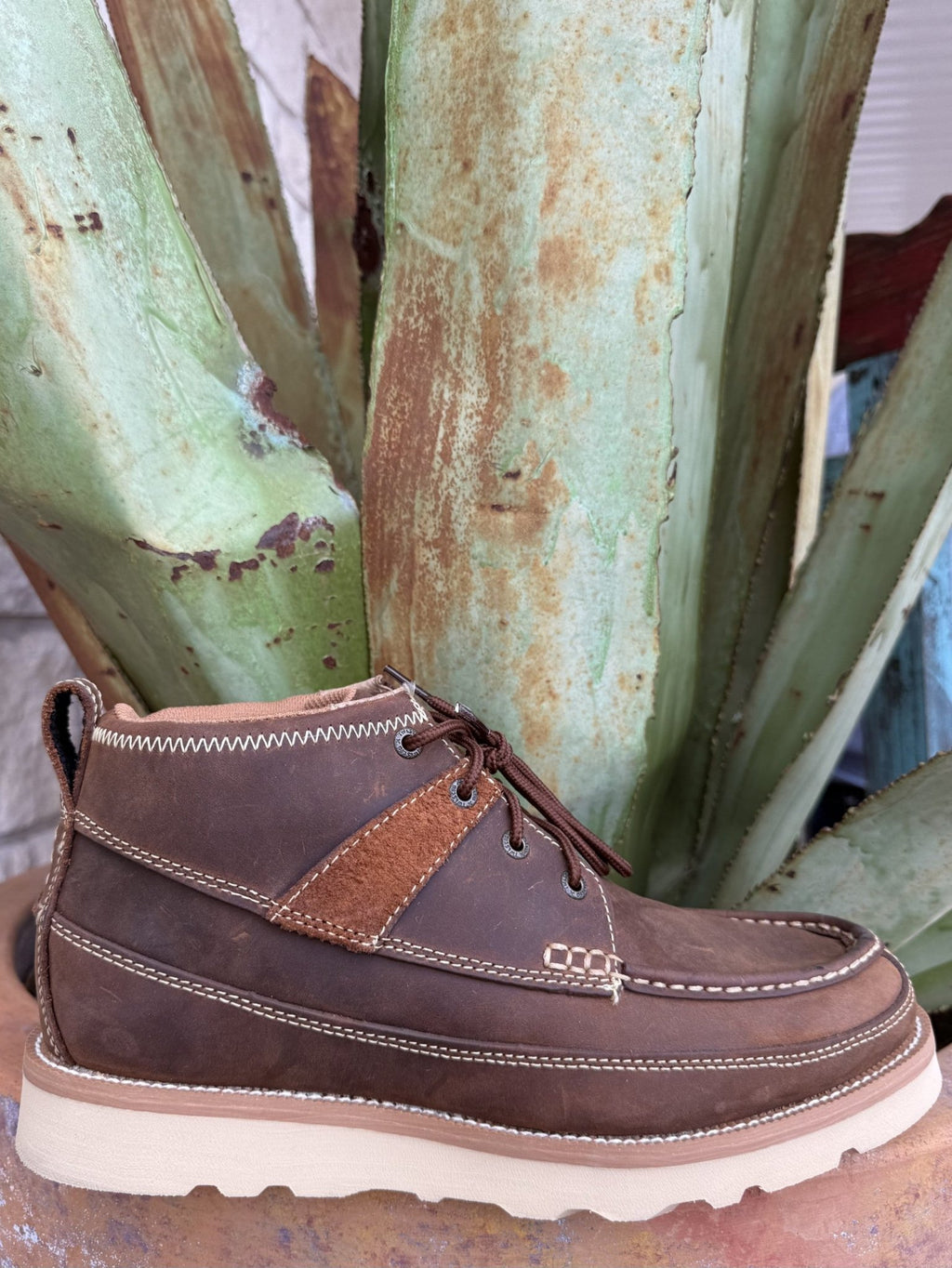 Men's oiled saddle brown leather driving moccasin with rounded moc toe and contrasting Country Road crepe sole — Blair's Western Wear Marble Falls TX