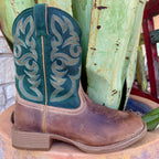 Men’s Justin Western Round Toe Neo Roper Boot in Brown and Hunter Green, crafted from full-grain leather for lasting wear, with J-Flex Comfort System for all-day support – UN7172. Available at Blair’s Western Wear, Marble Falls, TX.