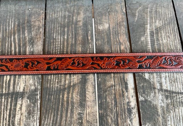 Men's Two-Tone Tooled Leather Belt