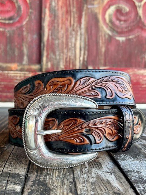 Men's Two-Tone Tooled Leather Belt
