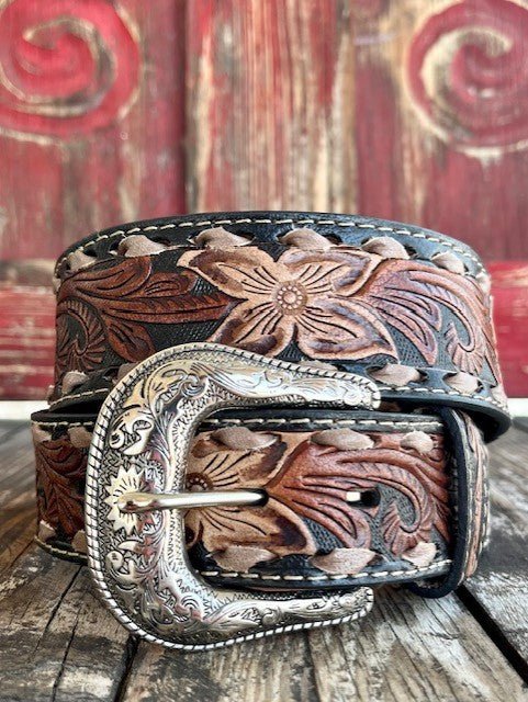 Men's Two-Tone Tooled Leather Belt