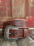 Men's Two-Tone Tooled Leather Belt