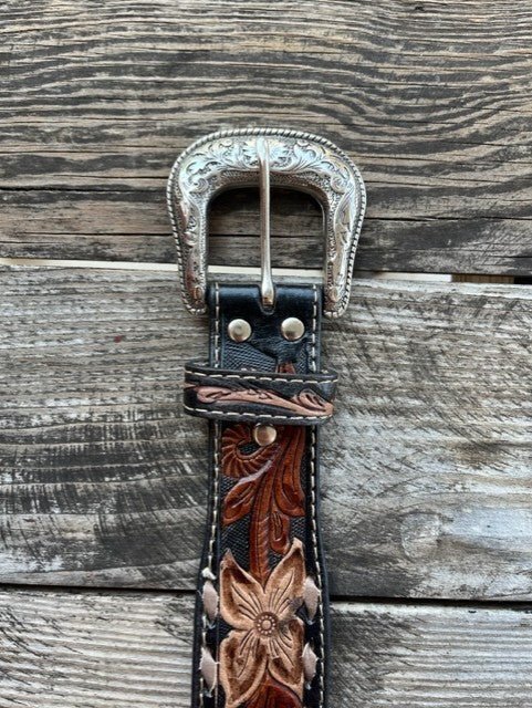 Men's Two-Tone Tooled Leather Belt
