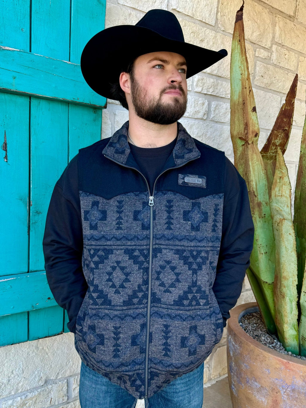 Men's CINCH Navy Aztec Concealed Carry Vest - MWV1543012 | Blairs Western Wear