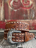 Men's Whipstitch Tooled Leather Belt