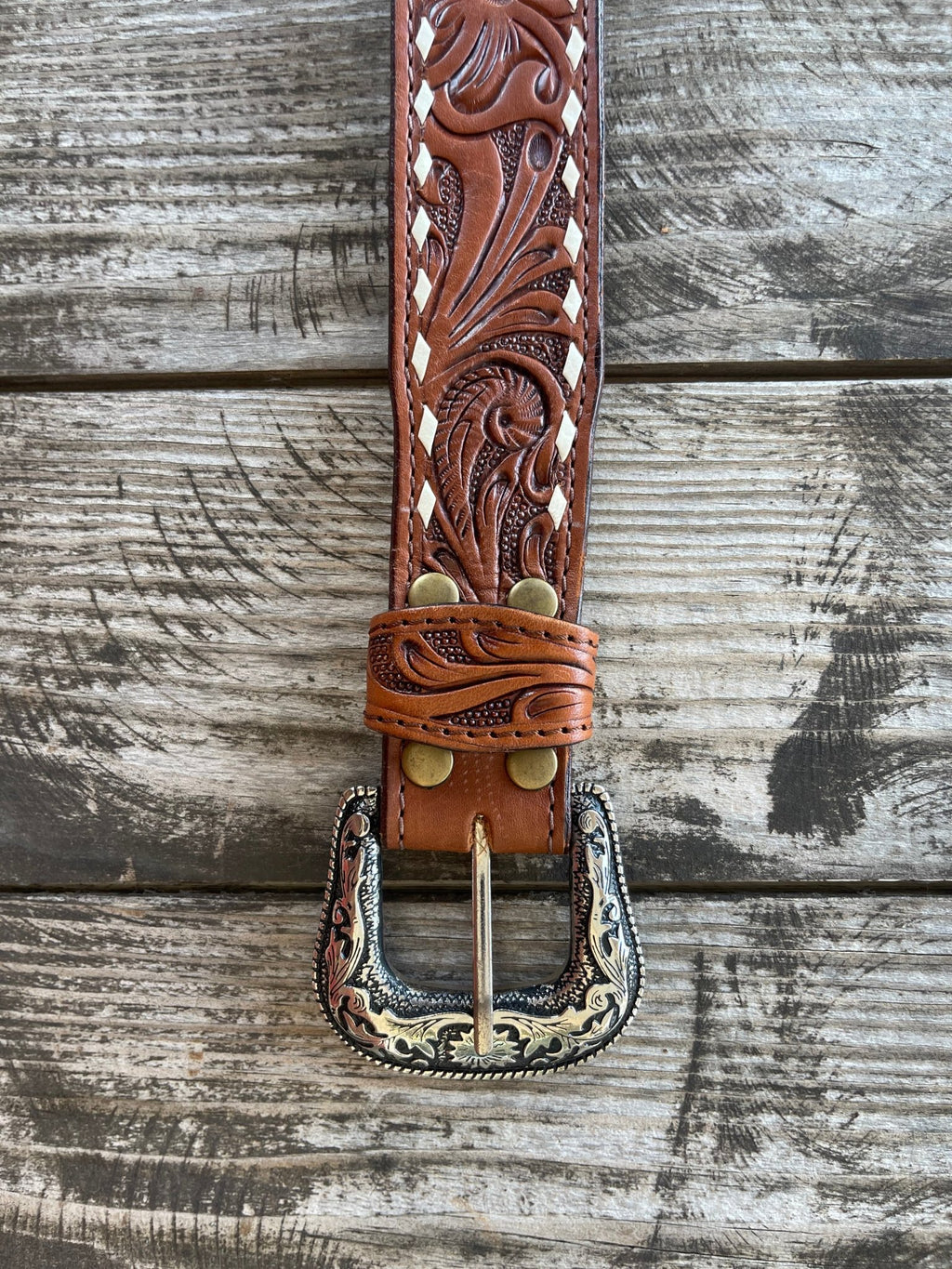 Men's Whipstitch Tooled Leather Belt