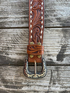 Men's Whipstitch Tooled Leather Belt