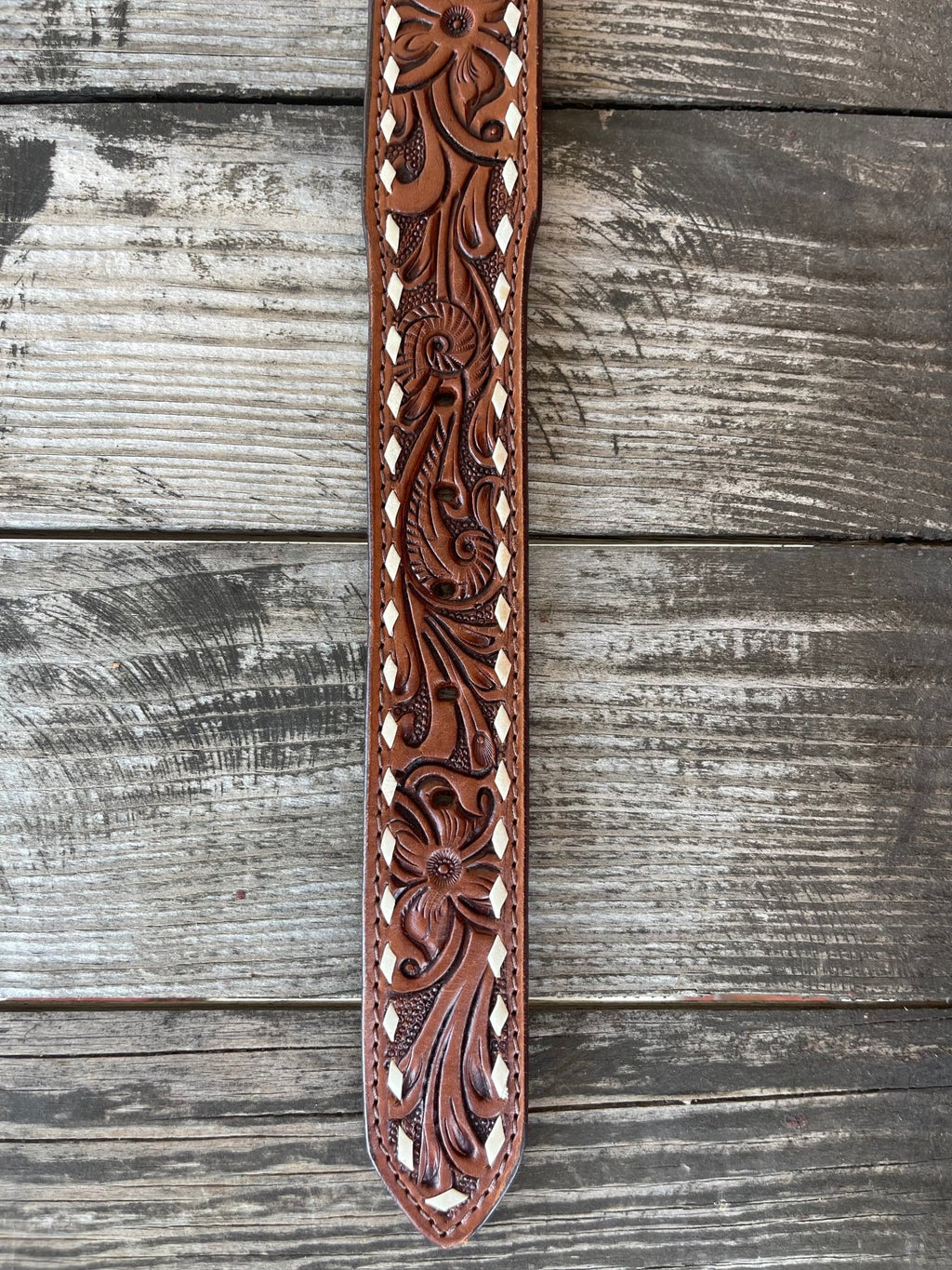 Men's Whipstitch Tooled Leather Belt