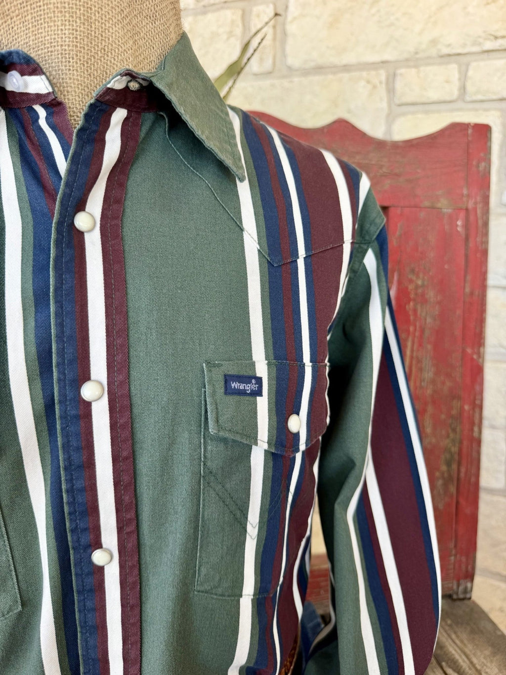 Men's Wrangler Brushpopper Hunter Green Striped Western Shirt