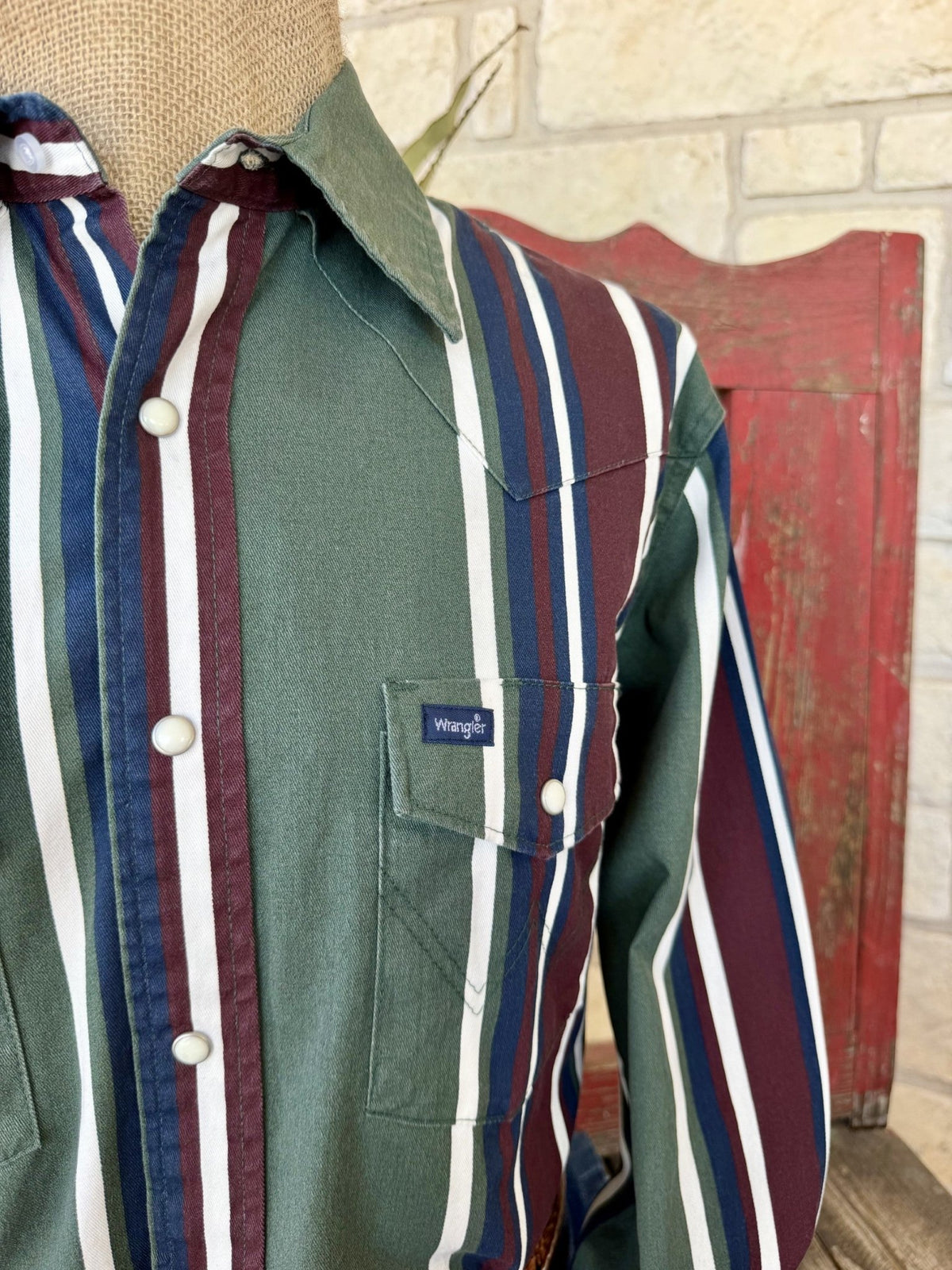 Men's Wrangler Brushpopper Hunter Green Striped Western Shirt