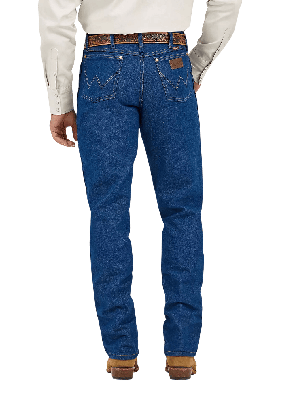 Men's Wrangler Cowboy Cut relaxed fit prewashed blue denim jean with classic five-pocket Western styling and boot-cut leg — Blair's Western Wear Marble Falls TX
