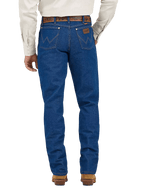 Men's Wrangler Cowboy Cut relaxed fit prewashed blue denim jean with classic five-pocket Western styling and boot-cut leg — Blair's Western Wear Marble Falls TX