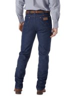 Men's rigid slim fit Cowboy Cut blue jean with five-pocket styling, boot-cut leg opening, and heavyweight indigo denim — Blair's Western Wear Marble Falls TX