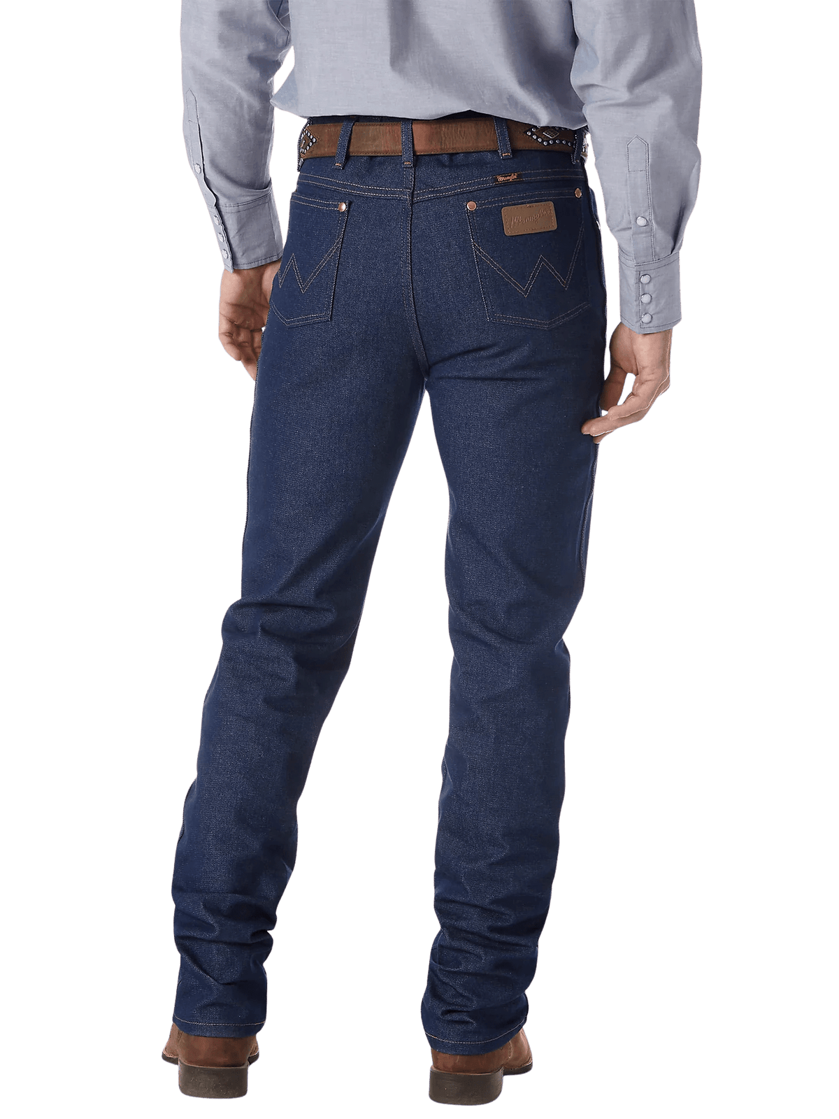 Men's rigid slim fit Cowboy Cut blue jean with five-pocket styling, boot-cut leg opening, and heavyweight indigo denim — Blair's Western Wear Marble Falls TX