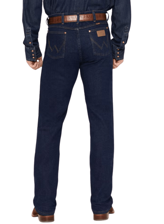 Men's slim fit Cowboy Cut stretch blue jean in 98% cotton LYCRA blend with boot-cut leg opening and five-pocket styling — Blair's Western Wear Marble Falls TX