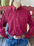 Men's Wrangler Long Sleeve Button Down in Red/Black Check with Siingle Chest Pocket - 112356525R. Available at Blair's Western Wear, Marble Falls, TX.