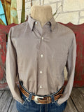 Men's white, navy and tan houndstooth-style long-sleeve shirt with button-down collar, light buttons and single chest pocket — Blair's Western Wear Marble Falls TX
