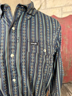 Men's Wrangler Navy & Turquoise Diamond Stripe Snap Shirt