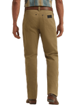 Men's tan straight-fit pants with tonal W-shaped back-pocket stitching, rivets, dark logo patch and full-length legs — Blair's Western Wear Marble Falls TX