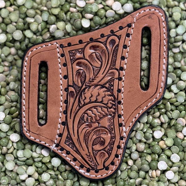 Leather Sheath in natural and black, hand-tooled floral design with premium leather construction - KS10. Available at Blair's Western Wear, Marble Falls, TX.