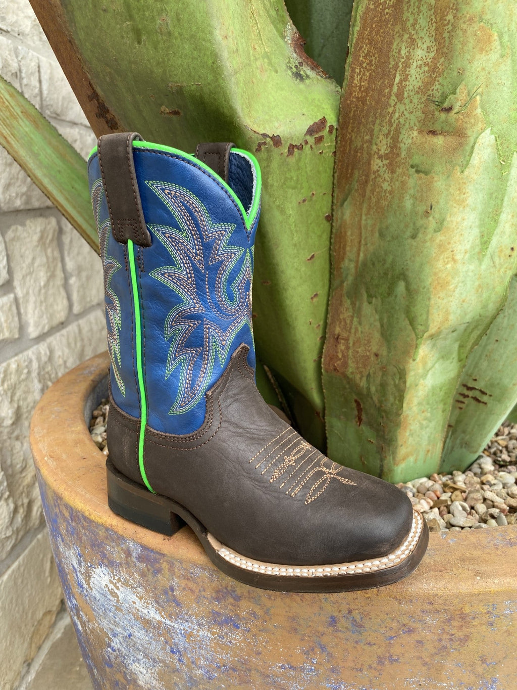 Roper Kids Boot in Brown, Blue, & Green - 9189991005 - Blair's Western Wear Marble Falls, TX