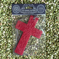 Callahan Leather Cross Air Freshener in Red Rose Leather, handcrafted from full-grain vegetable-tanned leather, infused with premium fragrance oil, featuring an embossed rose pattern - AFCROSSRED. Available at Blair's Western Wear, Marble Falls, TX.