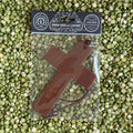 Callahan Leather Cross Air Freshener in Brown, handcrafted from full-grain vegetable-tanned leather for durability, infused with a warm vanilla leather fragrance for a soothing aroma, with a sturdy leather cord for easy hanging - AFCROSSBRWVL. Available at Blair's Western Wear, Marble Falls, TX.