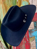 Black 6X fur felt Western hat with cattleman crown, matching felt band, and silver-tone buckle set — Blair's Western Wear Marble Falls TX
