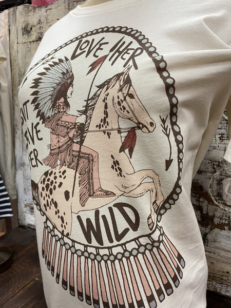 Ladies "Love Her But Leave Her Wild" Graphic T-Shirt - LOVE HER - Blair's Western Wear Marble Falls, TX