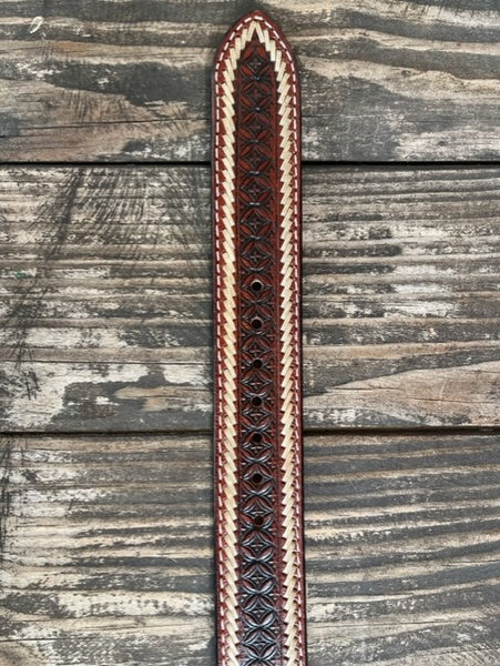 Men's Chocolate Brown Tooled Leather Belt with Rawhide - IB1022C - Blair's Western Wear Marble Falls, TX
