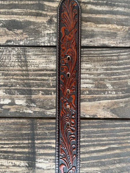 Men's Tooled Belt With Woven Aztec Design - C14175 - Blair's Western Wear Marble Falls, TX