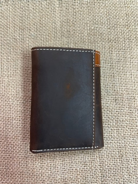 Men's Trifold Ariat Wallet with Tooled Leather and Stud/Concho Detailing in Brown/Dark Chocolate - A3553502 - Blair's Western Wear in Marble Falls, TX